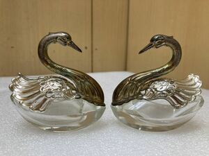 YK9674 アンティーク　Swan(白鳥)ソルト入れ？　小物入れ　現状品　0217