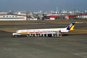 F【航空機写真】Ｌ版１枚　JAS　日本エアシステム　DC-9　宮崎空港