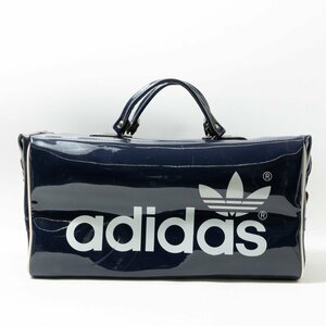 【1円スタート】adidas アディダス エナメル ボストンバッグ ヴィンテージ ネイビー トレフォイル 遠征 旅行 鞄 大型 内ポケ 紳士 婦人