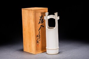 【善古堂】某有名オークション買入 時代物 京焼 赤膚焼 大塩昭山窯 花入 花瓶 和風インテリア 骨董品 古美術1125-420S01