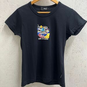 【美品】 h12 FILA フィラ　半袖Tシャツ/カットソー　size S 黒　ブラック　スポーツ　ヨガ　フィットネス　　お買い得　レナウン