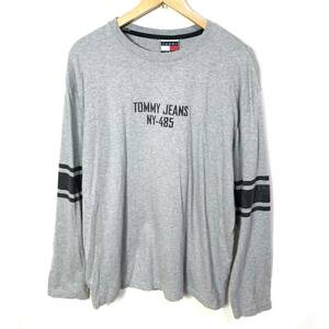 ■TOMMY JEANS トミーヒルフィガー 両面プリント 長袖Tシャツ ロンT カットソー 古着 アメカジ スポーツ グレー サイズL■