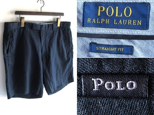 POLO RALPH LAUREN ラルフローレン STRAIGHT FIT ロゴピスネーム リネン/リヨセル/コットン ショートパンツ ショーツ W36 ネイビー 紺