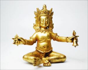 時代 古銅 鍍金 金銅仏 歓喜仏 仏像 チベット 仏教美術 12.5cm