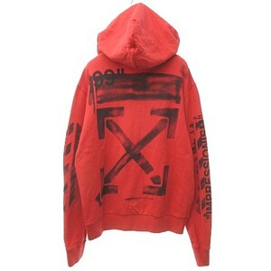 オフホワイト OFF WHITE 19SS Diag Stencil Zip Up Hoodie パーカー ジップアップ アローロゴ ステンシル コットン 裏毛 レッド L メンズ