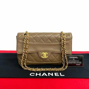 極 美品 カード シール有 1番台 CHANEL シャネル マトラッセ ココマーク ラムスキン 23.5cm チェーン ショルダーバッグ ブラウン 04694