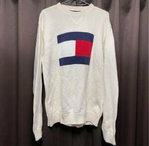 TOMMY HILFIGER 90s ニット セーター M 白 フラッグ トミーヒルフィガー