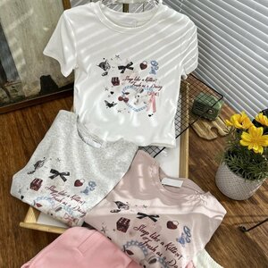 トップス Tシャツ デザイン レディース 蝶結び リボン 猫 韓国 フリー ホワイト