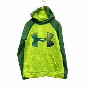 UNDER ARMOUR プリントスウェット パーカー 150～ キッズ グリーン ライトイエロー アンダーアーマー 古着卸 アメリカ仕入 a607-5424