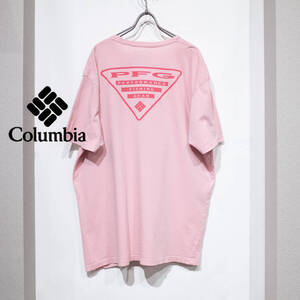 XL / Columbia PFGコロンビア コットン 半袖 Tシャツ 背面 ロゴ グラフィック TEE デザイン プリント サーモン ピンク 古着 アウトドア