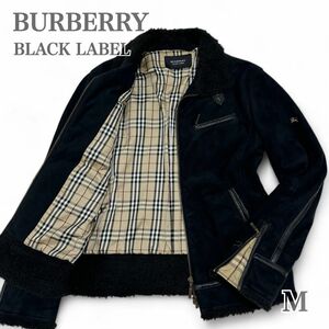 【希少】BURBERRY BLACK LABEL バーバリー ブラックレーベル シングルライダース 羊革 ホースロゴ ブラック M