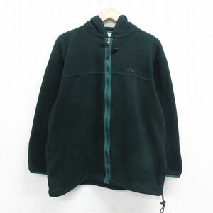 M/古着 エルエルビーン LLBEAN 長袖 フリース ジャケット パーカー メンズ 90s ワンポイントロゴ 濃緑 グリーン 24jan11 中古 アウター