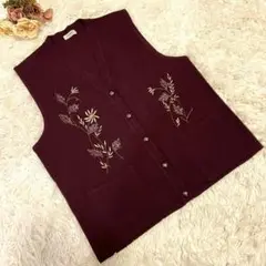 【Montafon】ニットベスト レトロ 花柄 刺繍 ミセス ボルドー