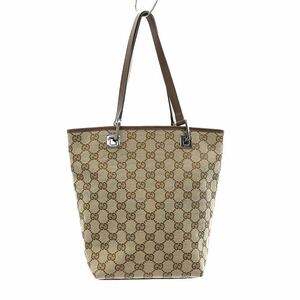 グッチ GUCCI GGキャンバス トートバッグ ロゴ レザー 茶 ブラウン ベージュ 31244 /YQ ■OS ■OH レディース