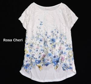 未使用 ローザシェリ Rosa cheri 可愛い フロントレース フラワープリント カットソー M