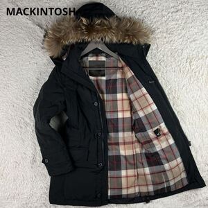 【美品】 MACKINTOSH LONDON マッキントッシュロンドン ダウンジャケット コート アウター ハウスチェック タヌキファー 2way ブラック