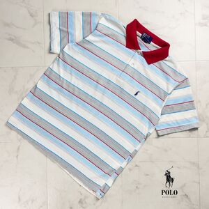 Polo by RALPH LAUREN ポロバイラルフローレン ランダムボーダーポロシャツ トップス レディース 赤 水色 白 サイズM*RC1068