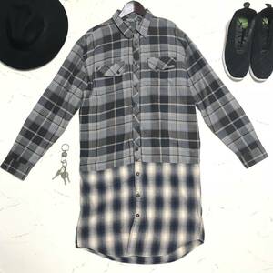 ★希少★バンズ VANS★ロング丈 ネルシャツ★オーバーサイズ シャツ★メンズ★チェック オンブレ★size L★シャツワンピース★　SSS