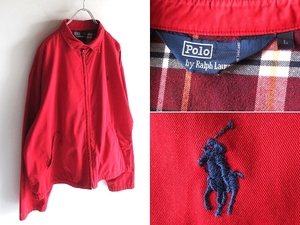 希少 90sビンテージ Polo by Ralph Lauren ラルフローレン ポロポニーロゴ刺繍 チンスト付 スイングトップ ジャケット L RN41381 USA企画