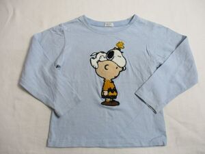 BF950【PEANUTS・スヌーピー】ロゴ刺繍　長袖　Ｔシャツ　男女児　水　110