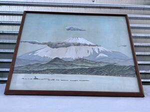 ◆真作　水彩画　江之島より望む　富士山　昭和62年　弘楽◆ B-447