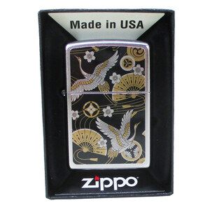 ジッポー オイルライター USA Zippo 和柄シリーズ 鶴 扇子 SP-KI