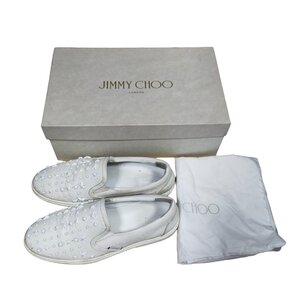 ◆中古品◆JIMMY CHOO ジミーチュウ GROVE マルチスタッズ スポーツカーフレザー スリッポン スニーカー 白 41 R53139NJ