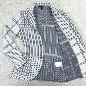 希少柄!!!ラルディーニ【人気の逸品】LARDINI テーラードジャケット　ニット　チェック　総柄　ホワイト　M