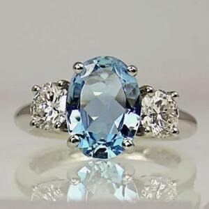 アクアマリン　指輪　リング　オーバル ジェム ダイヤモンド 　結婚指輪 記念日 誕生日★US 6号,7号,8号,9号,10号はすぐにお届けできます。