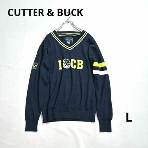 カッター＆バック　L メンズ　ニットセーター　Vネック　ネイビー　ウール混　CUTTER & BUCK