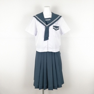 1円 セーラー服 スカート 上下2点セット 170A 大きいサイズ 夏物 白2本線 女子 学生服 鹿児島松元中学 白 制服 中古 ランクB NA0142