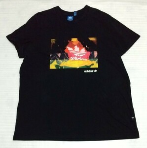 ☆adidas.comサイズ2XL 半袖Tシャツ スポーツ ウェア ティー フアッションTEEトレフォイル スクエアBOXプリント ブラック黒タグ アディダス