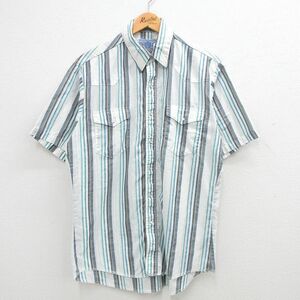 L/古着 半袖 ウエスタン シャツ メンズ 90s 白他 ホワイト ストライプ 24may24 中古 トップス