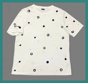 2274◆備中倉敷工房 ETERNAL エターナル◆ドット柄 コットン 半袖 Tシャツ ホワイト×ネイビー L