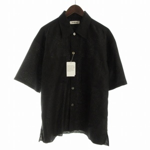 未使用品 MONKEY TIME アローズ タグ付き PE JACQUARD CUT-OFF SHIRT カジュアルシャツ ペイズリー柄 カットオフ 半袖 L 黒