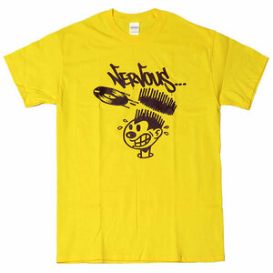 [Lサイズ]Nervous（ナーバス） レコード ロゴ NYガラージ ／ハウス／クラブDJ 音楽Tシャツ イエロー