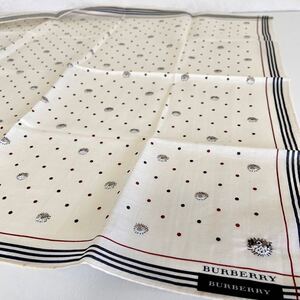 未使用 BURBERRY バーバリー 大判ハンカチ 総柄 魚 刺繍入 綿50% 麻50% 日本製 約53×53cm レディース ハンカチ ブルーミング中西 保管品