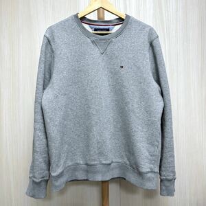 TOMMY HILFIGER スウェット Lサイズ GREY / Vガゼット 灰色 グレー トミーヒルフィガー フラッグ刺繍【美中古】