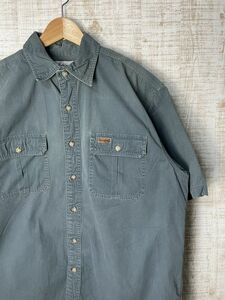 ☆US古着 Carhartt カーハート 綿シャツ 厚手 ポケット ネイビー紺ブルー青くすみカラー【L】コットン　　　　　◆3426◆