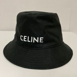 CELINE セリーヌ ロゴ コットン バケットハット S ブラック 中古