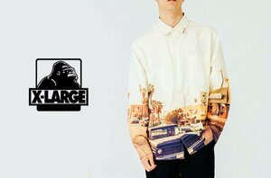 XLARGE エクストララージ PRINTED L/S SHIRT LA風景プリント 長袖シャツ M/フォトプリントシャツ/イエロー/メンズ/01201401