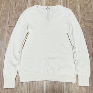 ★送料360円★カシミア100% UNIQLO ユニクロ 高級 長袖 カシミヤ ニット セーター Vネック 白 ホワイト レディース サイズXL 美品 R-6797