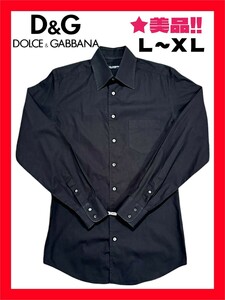 ◆送料無料！◆やや大き目L~XL相当*★美品+クリーニング！◆定価51,800円*◆DOLCE&GABBANA,ドルチェ＆ガッバーナ*高級.長袖シャツ*39*黒*