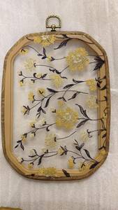 レース刺繍+刺繍枠　花柄　インテリア　ピアススタンド　壁飾り　19 x 29 cm
