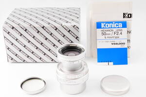 [極美品]　KONICA HEXANON LENS 50mm F2.4 Lマウント　 コニカ　ヘキサノン　キャップ、フィルター、元箱、プライスタグ、説明書　#3