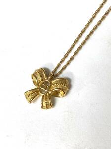 極美品 Christian Dior クリスチャン ディオール リボン CD ロゴ ネックレス ペンダント レディース ゴールド アクセサリー ik110502