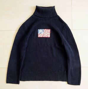 RALPH LAUREN★ラルフローレン ジーンズ タートルネック コットン セーター ニット RL スパンコール ロゴ 国内正規品