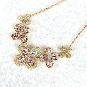 ☆極上品☆SWAROVSKI スワロフスキー ラインストーン フラワー ネックレス ペンダント アクセサリー レディース ゴールド系×ピンク系