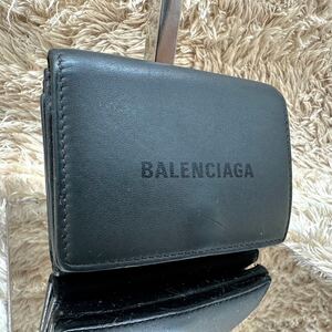 美品● BALENCIAGA バレンシアガ 三つ折財布グレー カーフスキン エブリデイ ユニセックスメンズ レディース