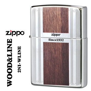 zippo(ジッポー) WOOD&LINE ウッド＆ライン ニッケルメッキ 木目調　プリント仕上げ　両面加工　2NI-WLINE【ネコポス可】